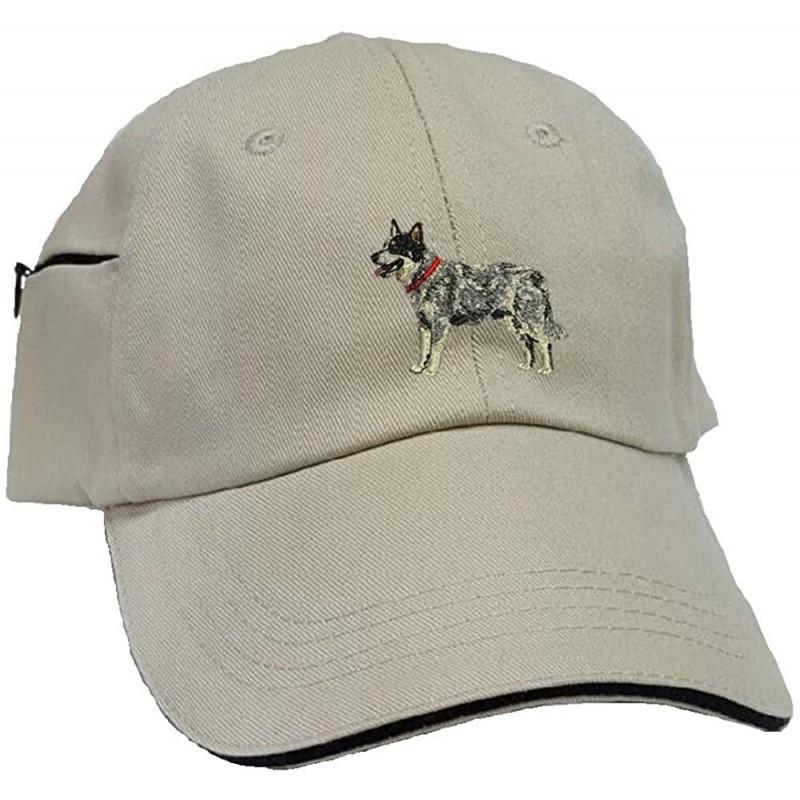 Baseball Caps Australian Cattle Dog Size X Low Profile Baseball Cap with Zippered Pocket. - Khaki - CX128EANQJ5 $33.26