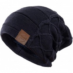Skullies & Beanies Beanie Hat for Men and Women Fleece Lined Winter Warm Hats Knit Slouchy Thick Skull Cap - Navy - CY18ICX64...