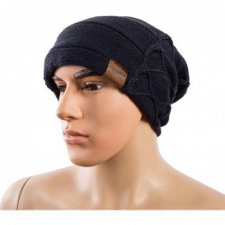 Skullies & Beanies Beanie Hat for Men and Women Fleece Lined Winter Warm Hats Knit Slouchy Thick Skull Cap - Navy - CY18ICX64...