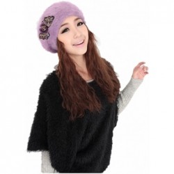 Skullies & Beanies Women's Super Soft Angora Shining Bow Knitted Beanie Cap Hat - Light Purple - CH11E51CRFX $76.91