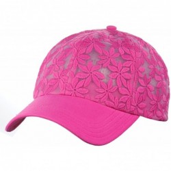 Baseball Caps Women's Floral Lace Panel Vented Adjustable Precurved Baseball Cap Hat - Hot Pink - CQ17X0LKZCQ $27.95