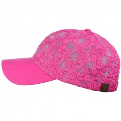 Baseball Caps Women's Floral Lace Panel Vented Adjustable Precurved Baseball Cap Hat - Hot Pink - CQ17X0LKZCQ $18.07
