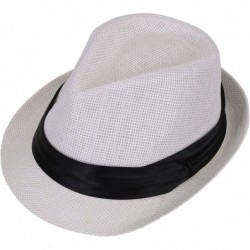 Fedoras Unisex Summer Outdoors Short Brim Straw Fedora Hat - White - CX12CYTKYRZ $28.65