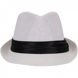 Fedoras Unisex Summer Outdoors Short Brim Straw Fedora Hat - White - CX12CYTKYRZ $21.87