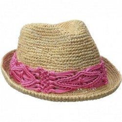 Sun Hats Women's Malia Crochet Raffia Sun Hat with Macrame Trim- Rated UPF 30 for Sun Protection - Pink - CQ128ZTAPDP $95.31