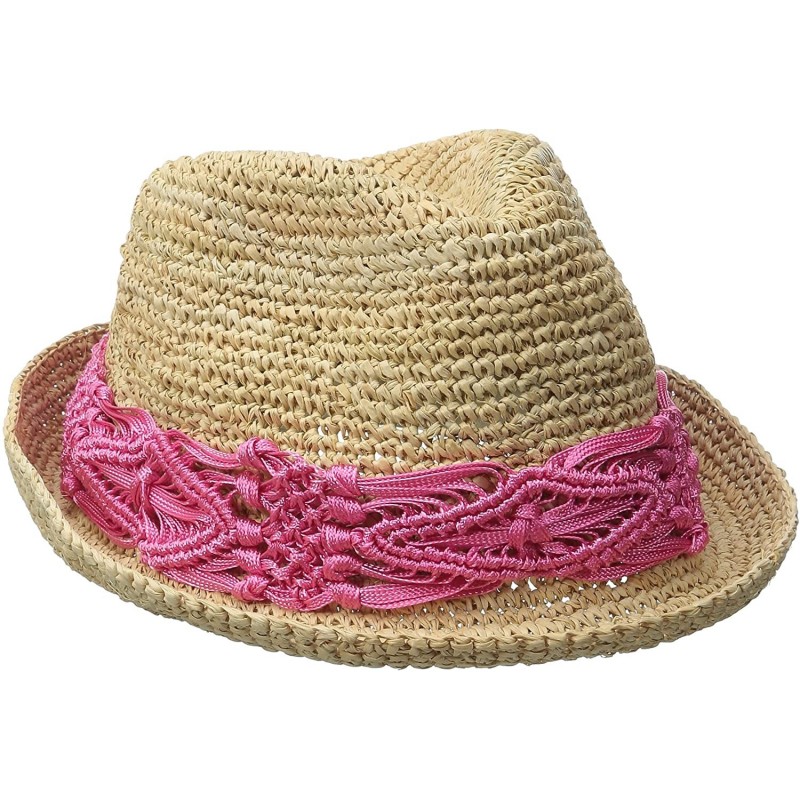 Sun Hats Women's Malia Crochet Raffia Sun Hat with Macrame Trim- Rated UPF 30 for Sun Protection - Pink - CQ128ZTAPDP $74.98