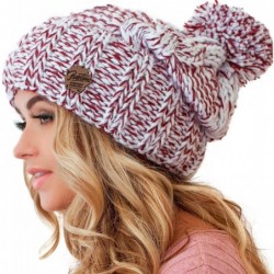 Skullies & Beanies Women Pom Pom Beanie - Winter Warm Cable Knit Fleece Skull Hat - Wool Snow Slouchy Ski Cap - CE18G29EX4M $...