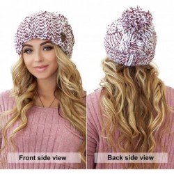 Skullies & Beanies Women Pom Pom Beanie - Winter Warm Cable Knit Fleece Skull Hat - Wool Snow Slouchy Ski Cap - CE18G29EX4M $...