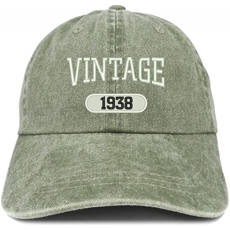Baseball Caps Vintage 1938 Embroidered 82nd Birthday Soft Crown Washed Cotton Cap - Olive - CZ180WXXOCK $26.36