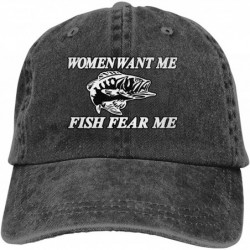 Cowboy Hats Women Want Me Fish Fear Me Washed Baseball Cap Trucker Hat Adult Unisex Adjustable Dad Hat - Black - CH18TW798X3 ...