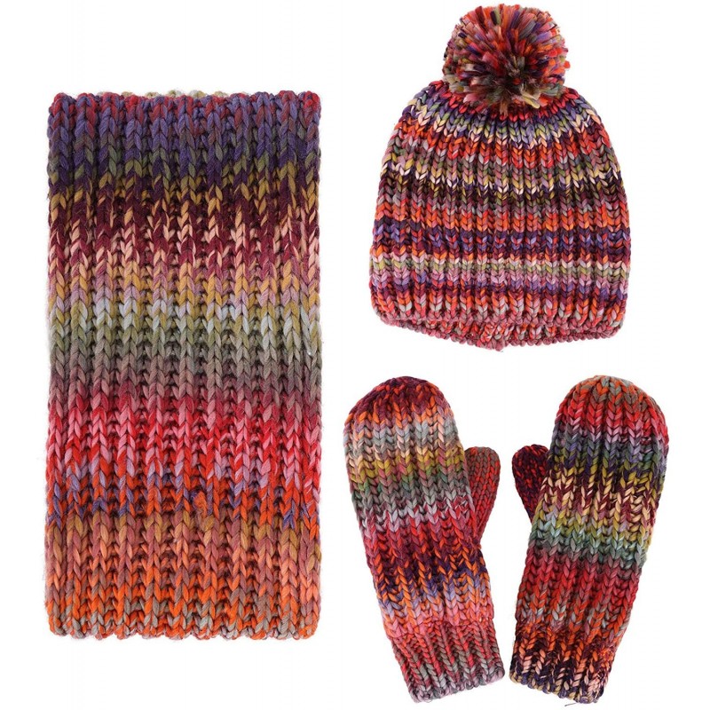 Skullies & Beanies Women's Winter 3 Piece Cable Knit Beanie Hat Gloves & Scarf Set - Space Dye - CT186HEIN33 $43.83