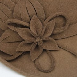 Fedoras Women's Wool Felt Flowers Church Bowler Hats - Deep Camel - CX12MCIF8JR $66.11