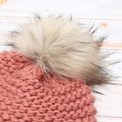 Skullies & Beanies Women's Double Purl Knitted Beanie Hat- Soft Warm Cable Knitted Winter Hat with Faux Fur Pom Pom - Rose - ...