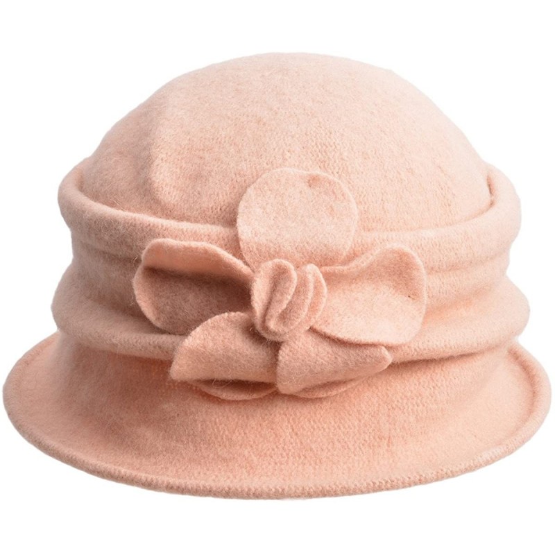 Bucket Hats Womens Ladies 100% Wool Winter Warm Flower Cloche Bucket Hat A222 - Pink - C1186GR3M9K $18.89