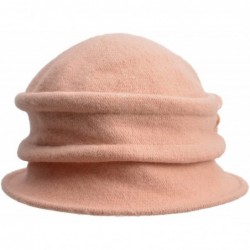 Bucket Hats Womens Ladies 100% Wool Winter Warm Flower Cloche Bucket Hat A222 - Pink - C1186GR3M9K $18.89