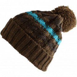 Berets Multi Color Pom Pom Crochet Thick Knit Slouchy Beanie Beret Winter Ski Hat - Stripe Chocolate - CK12BGNLTQF $22.31