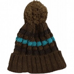 Berets Multi Color Pom Pom Crochet Thick Knit Slouchy Beanie Beret Winter Ski Hat - Stripe Chocolate - CK12BGNLTQF $14.18