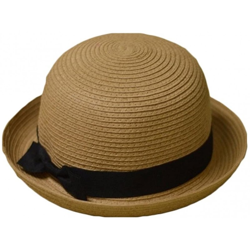 Sun Hats Bowknot Straw Summer Bowler Hat Sun Cap Hat for Ladies Womens - Light Coffee Kids - C612FU5CDZ1 $17.89