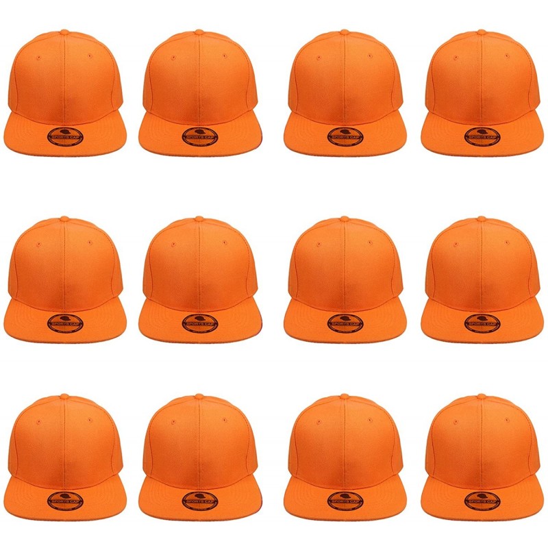Baseball Caps Plain Blank Flat Brim Adjustable Snapback Baseball Caps Wholesale LOT 12 Pack - Orange - CA189SWSLC8 $36.82