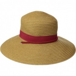 Sun Hats Women's Paper Sun Brim Hat with Fabric Band and Beaded Chin Cord - Red - CH11S3UPTZ7 $50.67