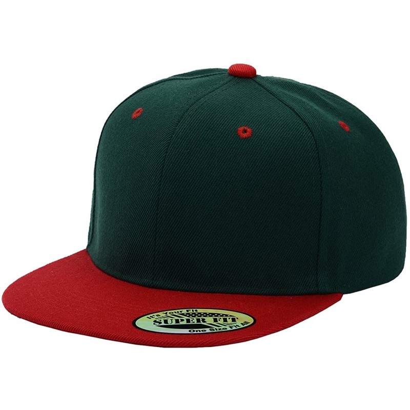 Baseball Caps Blank Adjustable Flat Bill Plain Snapback Hats Caps - Dark Green/Red - CA127BQSKDL $19.99