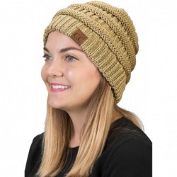Skullies & Beanies Solid Ribbed Beanie Slouchy Soft Stretch Cable Knit Warm Skull Cap - Metallic Gold - C8126ZOVZPP $18.78