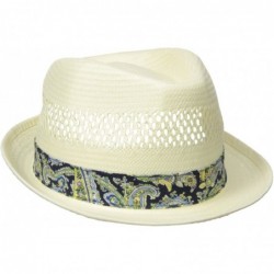Fedoras Men's Vented Toyo Straw Fedora with Paisley Band and Sweatband - Natural - C012H9AIYS9 $67.50