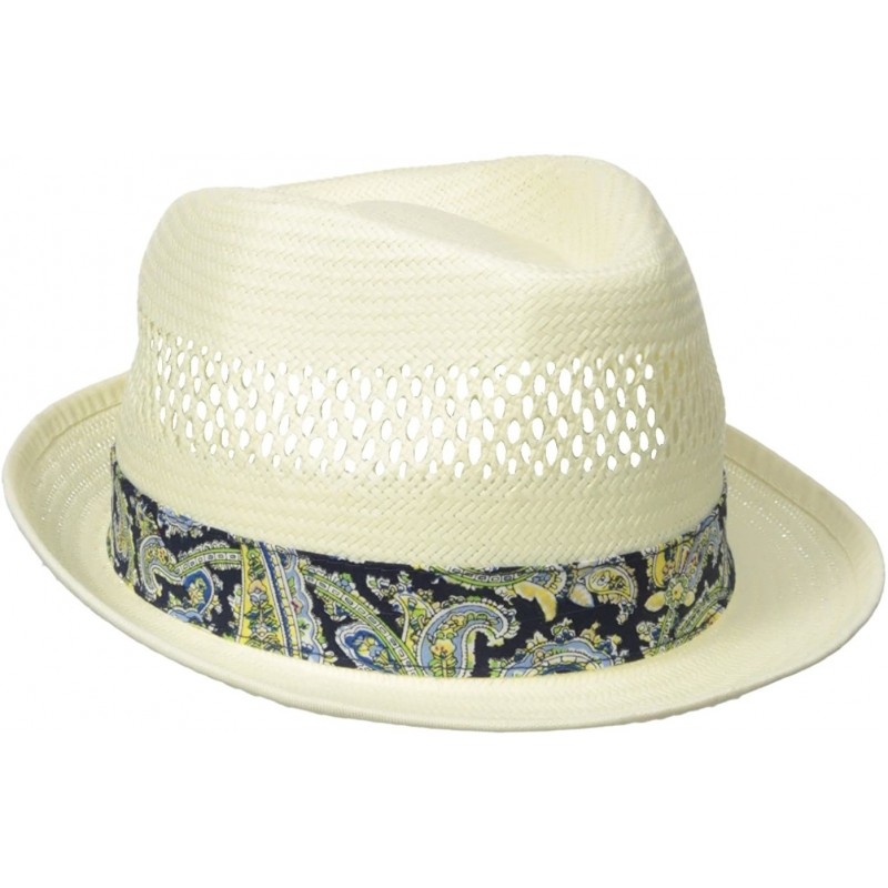 Fedoras Men's Vented Toyo Straw Fedora with Paisley Band and Sweatband - Natural - C012H9AIYS9 $47.17