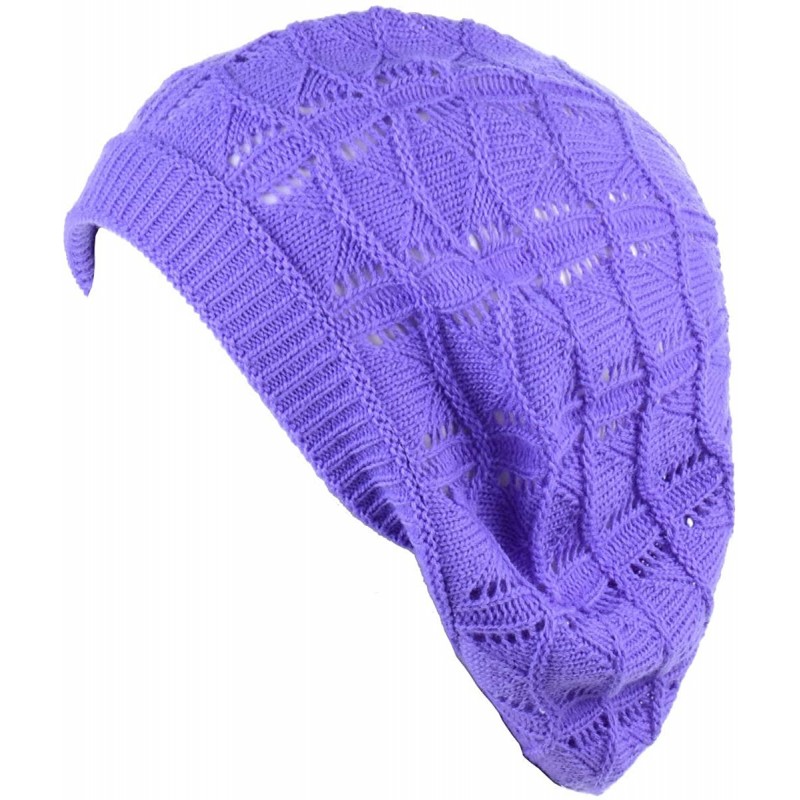 Berets Womens Knit Beanie Beret Hat Lightweight Fashion Accessory Crochet Cutouts - J019ltpurp - CY194YELKGE $14.77
