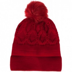 Skullies & Beanies Women Winter Crocheted Knit Slouchy Beanie Hat Skull Cap w- Fleece Lining - Scarlet - CY187Q0OTNL $25.66