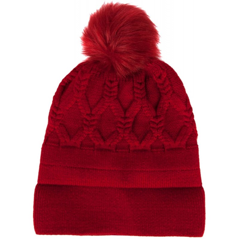Skullies & Beanies Women Winter Crocheted Knit Slouchy Beanie Hat Skull Cap w- Fleece Lining - Scarlet - CY187Q0OTNL $18.73