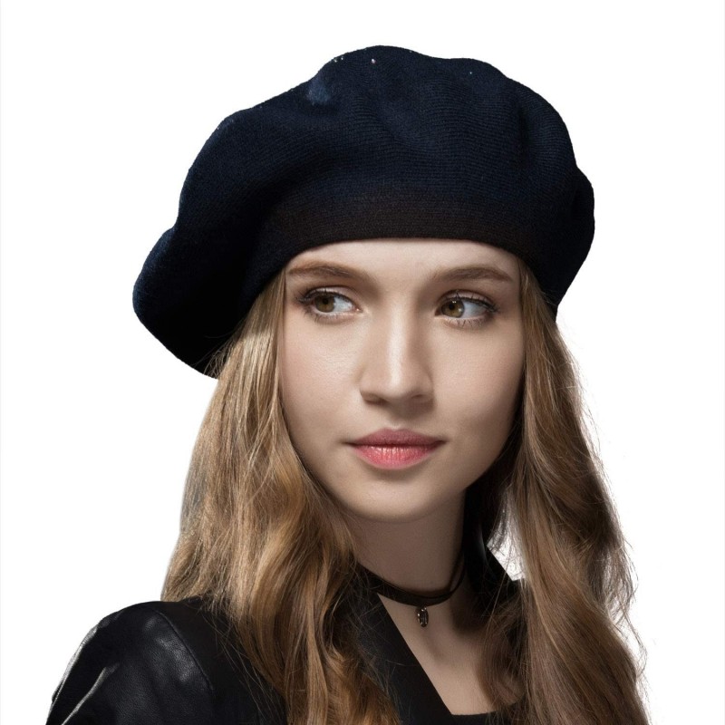 Berets Classic Winter Cashmere French Knitting - Navy Blue - CH18YOULWU7 $16.95