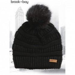 Skullies & Beanies Faux Fur Pom Pom Beanie for Women - Cable Knit Winter Hats for Cold Weather - Black Pom - C918HDQGTQ9 $14.51