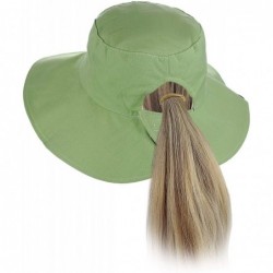 Bucket Hats Women's 100% Cotton Crushable Bucket Ponytail Messy Bun Sun Hat Reversible - Beige/Kiwi - C418QI3GYHX $20.44