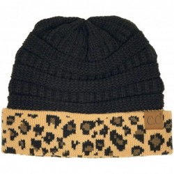 Skullies & Beanies Winter Fall Trendy Chunky Stretchy Cable Knit Beanie Hat - Leopard Black - C718Y59OZDS $27.10