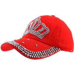 Baseball Caps Bling Hats- Crown Design Cotton Rhinestone Womens Baseball Cap Golf Hat Jeans Wash Denim Adjustable (Red) - CX1...