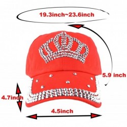 Baseball Caps Bling Hats- Crown Design Cotton Rhinestone Womens Baseball Cap Golf Hat Jeans Wash Denim Adjustable (Red) - CX1...
