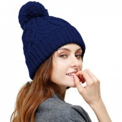 Skullies & Beanies Women's Hypoallergenic Winter Knitted Beanie Merino Wool Pompom Hat with Fleece Lining Thick Slouchy Hat S...