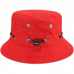Bucket Hats Eyelets Bucket Hat Packable Strap Outdoor Sun Protection Hat - Red - CA18XGUM3IL $21.23