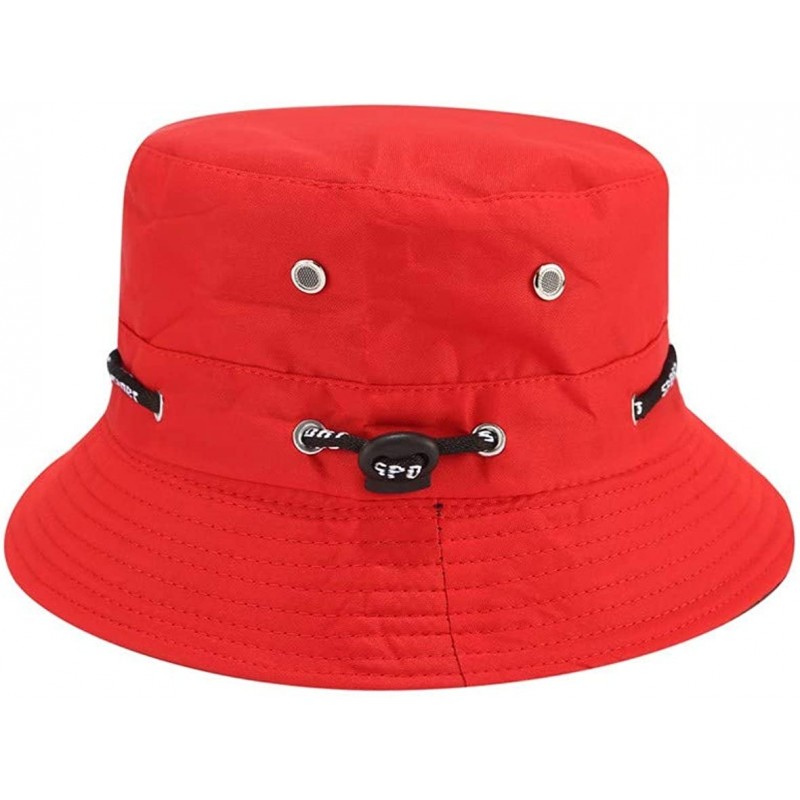 Bucket Hats Eyelets Bucket Hat Packable Strap Outdoor Sun Protection Hat - Red - CA18XGUM3IL $15.44