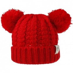 Skullies & Beanies Baby Beanie Hat Pom Pom Ears Knitted Basic Soft Beanie Baby Winter Hats for 2019 Warm Winter - Red - C818Y...
