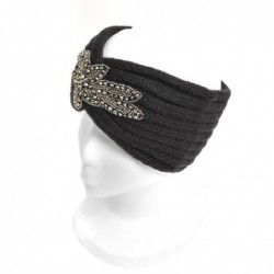 Headbands Womens Angel Knitted Floral Bead Warm Headband Black Color - CZ110XRFEQR $24.26