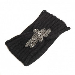 Headbands Womens Angel Knitted Floral Bead Warm Headband Black Color - CZ110XRFEQR $14.29