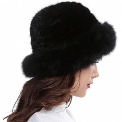 Skullies & Beanies Womens Winter Hat Knitted Mink with Fox Brim Real Fur Hats (Black2) - C512O6GO2IQ $81.32