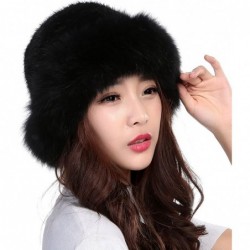 Skullies & Beanies Womens Winter Hat Knitted Mink with Fox Brim Real Fur Hats (Black2) - C512O6GO2IQ $52.41