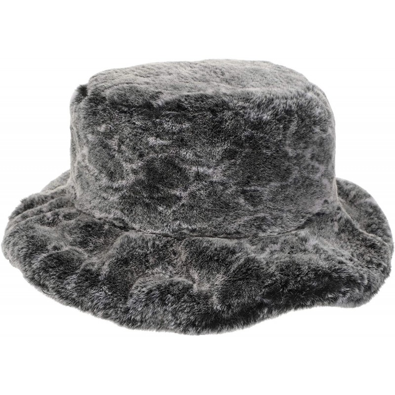 Bucket Hats Women's Snakeskin Print Faux Fur Bucket Hat Winter Warmer Fisherman Cap - Grey - CU18X4A7ILH $25.83