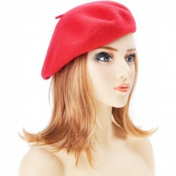 Berets Wool French Beret Hat Solid Color Beret Cap for Women Girls - Red - CR11OBNO4DD $17.90