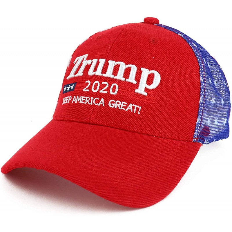 Baseball Caps Trump 2020 Keep America Great USA Flag Print Trucker Cap - Red - CU18SCDIGXQ $26.57