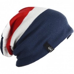 Skullies & Beanies Mens Slouchy Long Oversized Beanie Knit Cap for Summer Winter B08 - Triple Striped Navy - CG12MZ7YXK4 $25.96