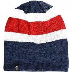 Skullies & Beanies Mens Slouchy Long Oversized Beanie Knit Cap for Summer Winter B08 - Triple Striped Navy - CG12MZ7YXK4 $19.13